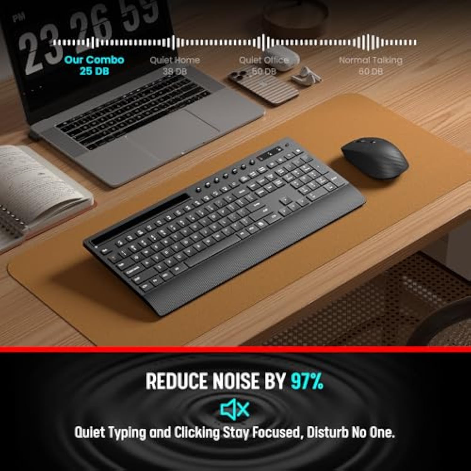 Wireless Keyboard And Mouse Combo - Full-Size Quiet Keyboard With Palm Rest, Phone Holder, Multimedia Keys, Power Switch, Compatible With Windows, Chrome Os, Pc, Laptop (Batteries Included)