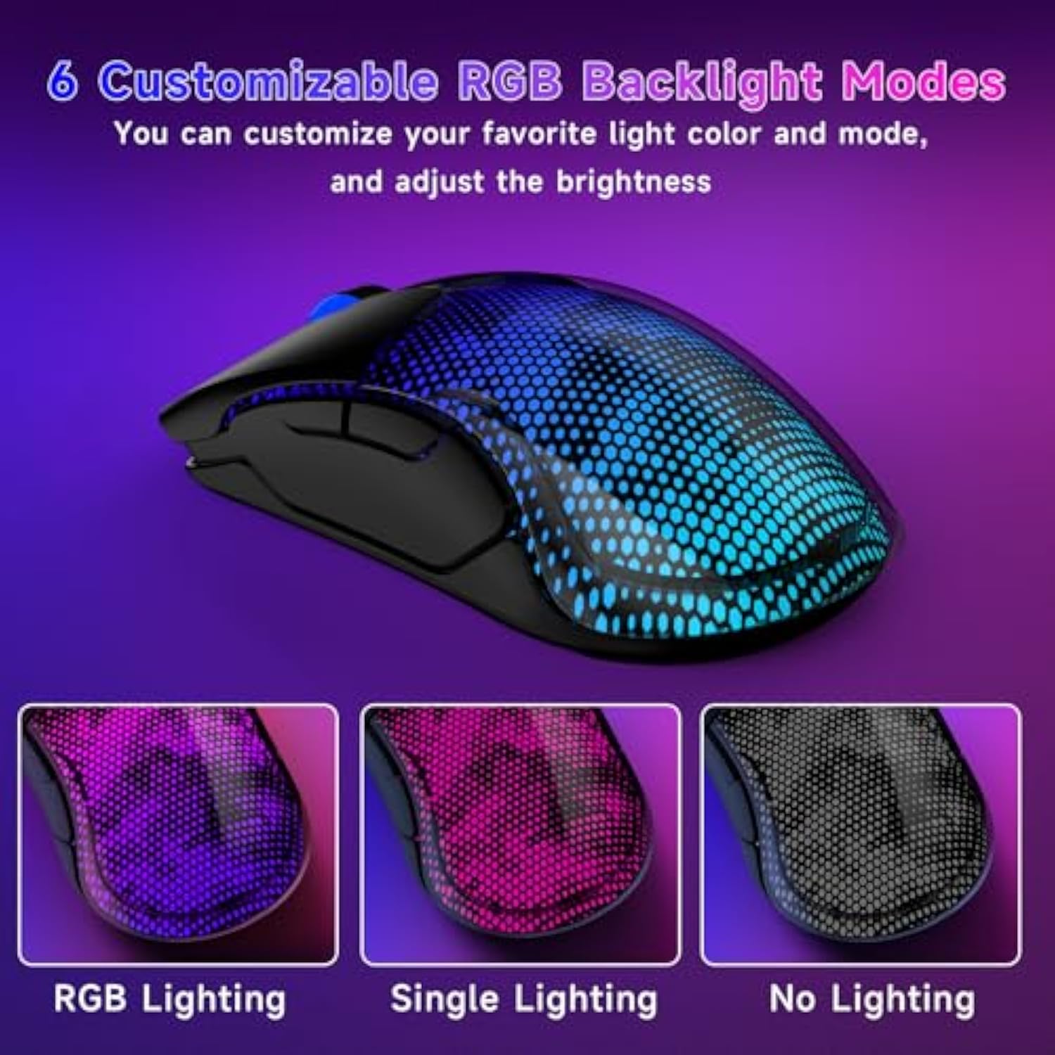 Wireless Gaming Mouse, 12000 Dpi, Tri-Mode 2.4Ghz/Usb-C Wired/Bt5.3 Gaming Mouse, Python Skin Texture Rgb Backlit, 6 Programmable Buttons, 75Hr Battery Life For Pc, Mac, Laptop - Black