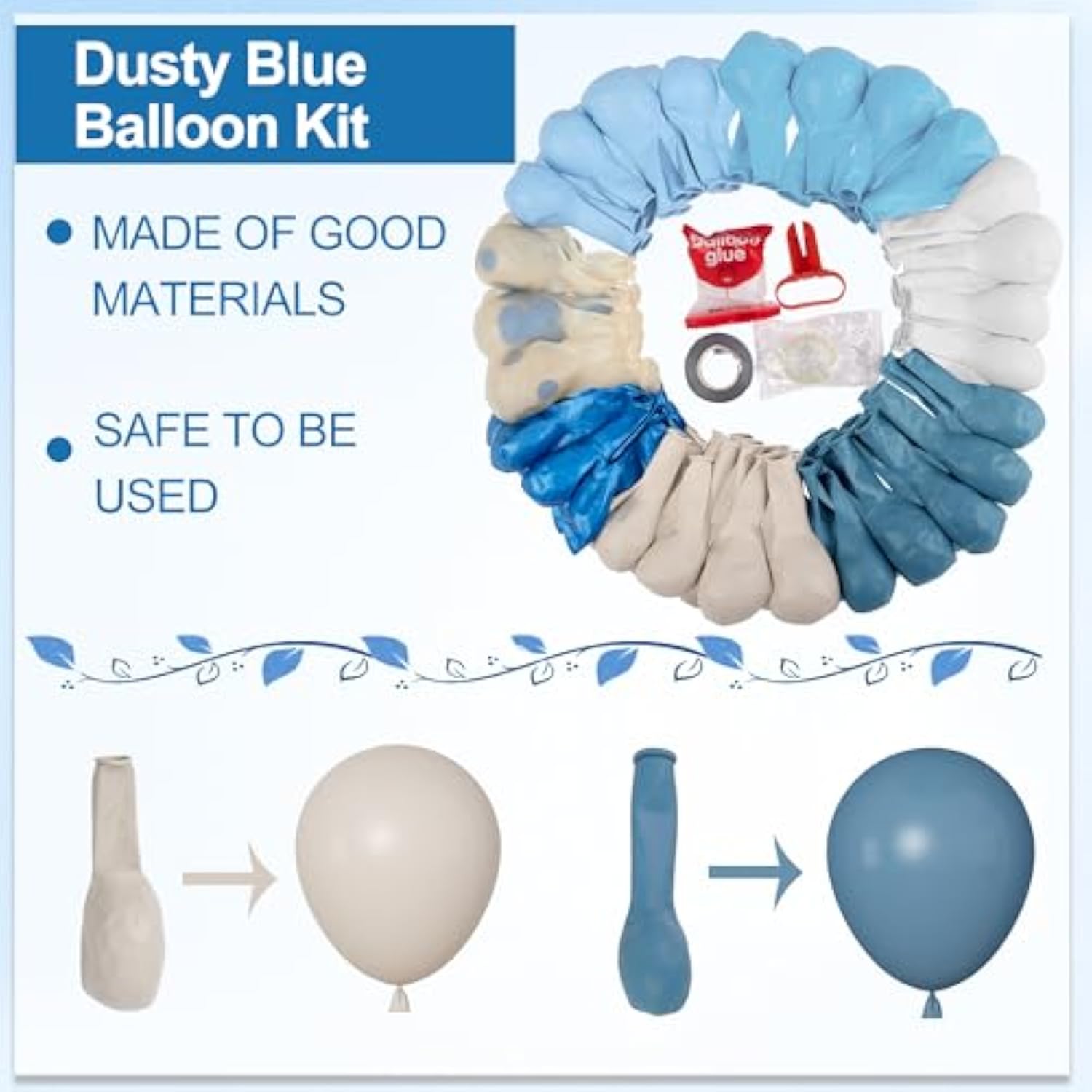 173Pcs Dusty Blue Balloon Arch Garland Kit, Baby Light Dusty Blue White Sand Metallic Blue Confetti Balloons For Boy Baby Shower Gender Reveal Wedding Birthday Party Decorations Supplies
