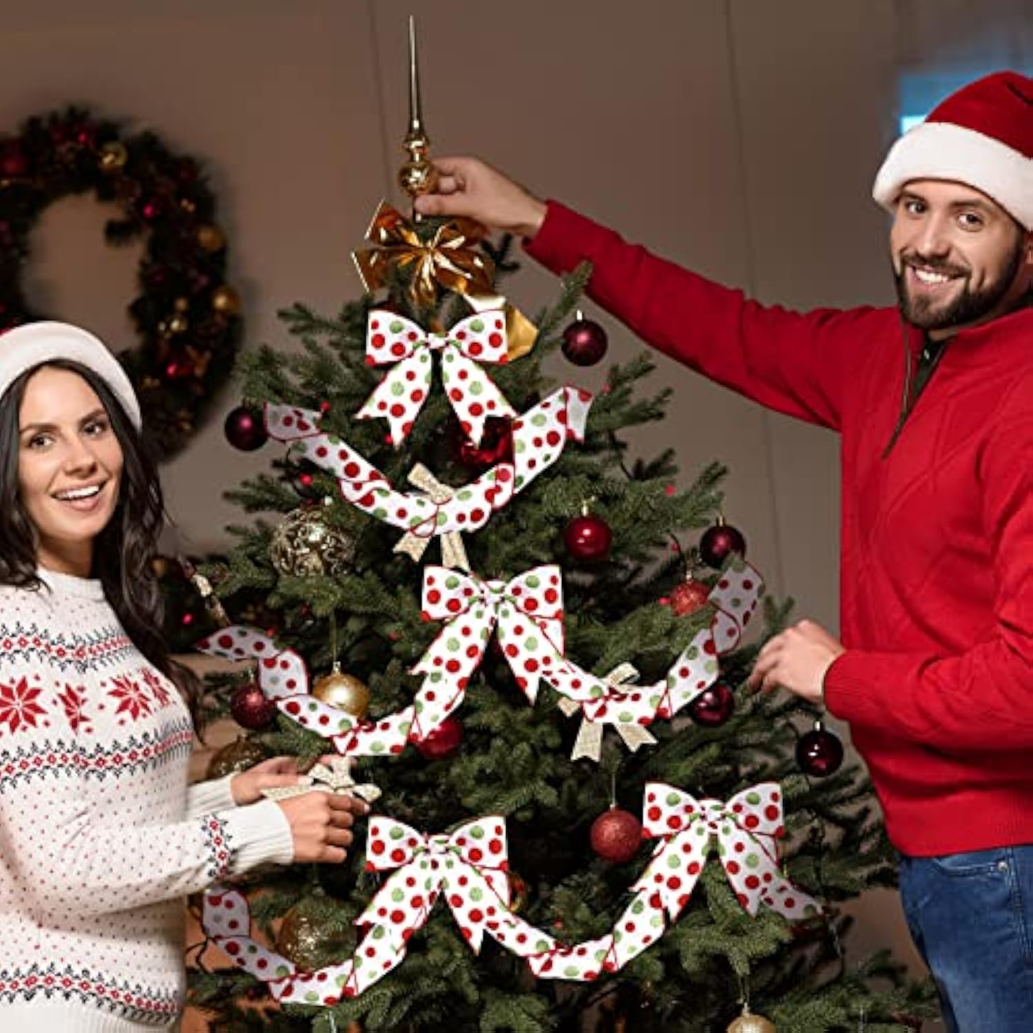 3 Rolls 18 Yard Wired Ribbon Glitter Burlap Ribbon With Wired Edge Red