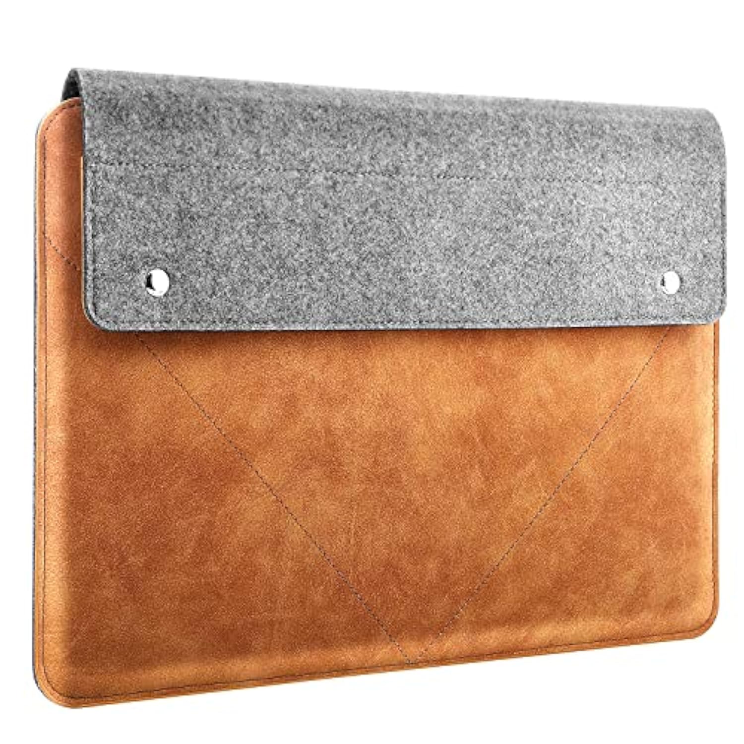 MoKo 13-13.3 Inch Laptop Sleeve Fits MacBook Pro 13" M2/M1, MacBook Pro 14", MacBook Air 13.3", iPad Pro 12.9", Surface Pro 9/8 13", Felt & PU Leather Case Bag with Pocket, Gray&Brown