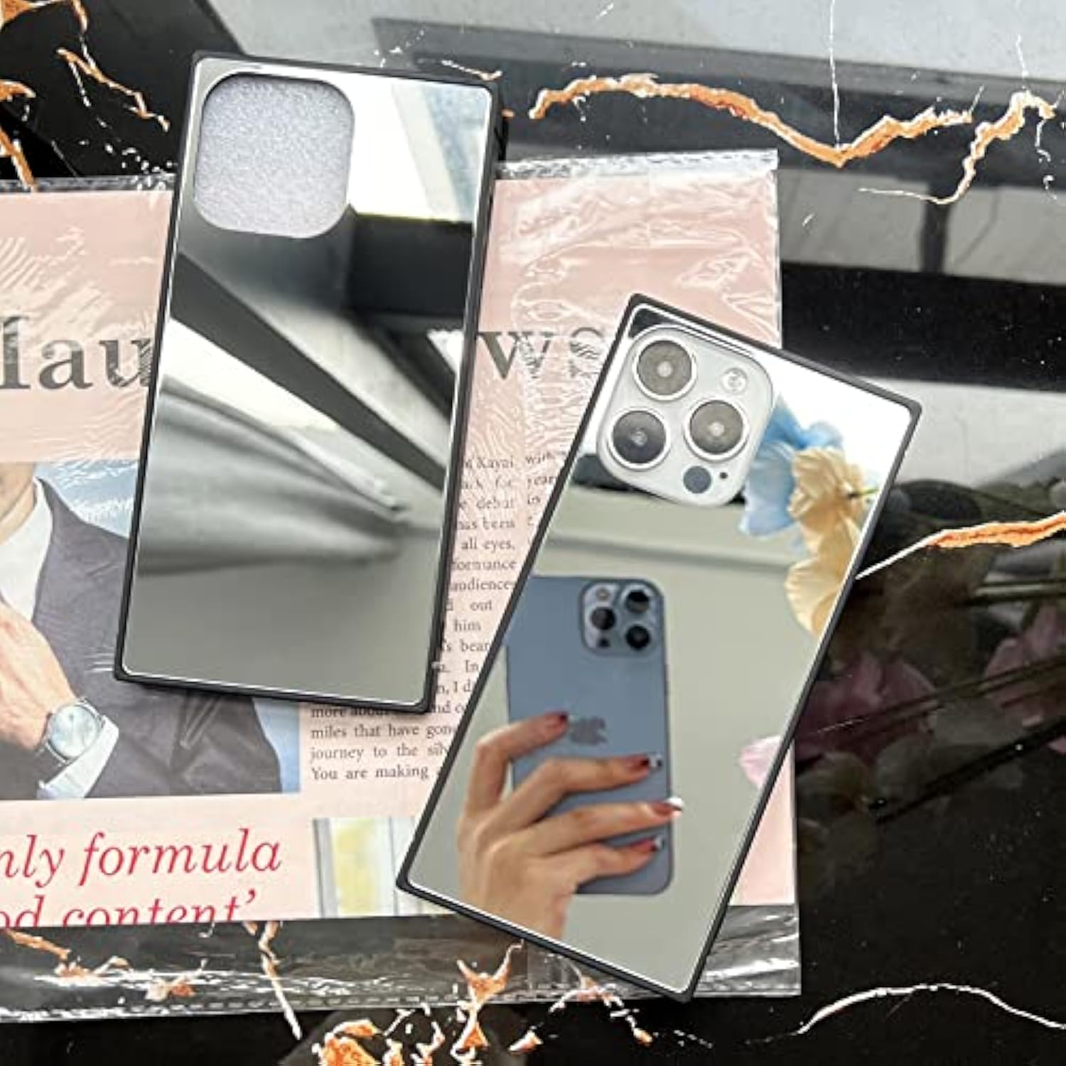 Compatible With Iphone 15 Case Rectangle Mirror Case Cute For Women Girls Makeup Glass Mirror Back Design Fashion Luxury Slim Thin Protective Cover Phone Case