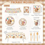Capybara Birthday Party Decorations, 182Pcs Capybara Party Tableware Set, Capybara Party Supplies Including - Plates, Cups, Napkins, Tablecloth, Cutlery & Happy Birthday Banner, Serves 24