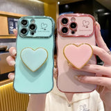 Compatible With Cute Iphone 16 Pro Max Case 6.9'', Pink Wave Frame Shape Phone Case With Love Heart Kickstand Raised Camera Protection Luxury Plating Shockproof Tpu Protective Cover For Women Girls
