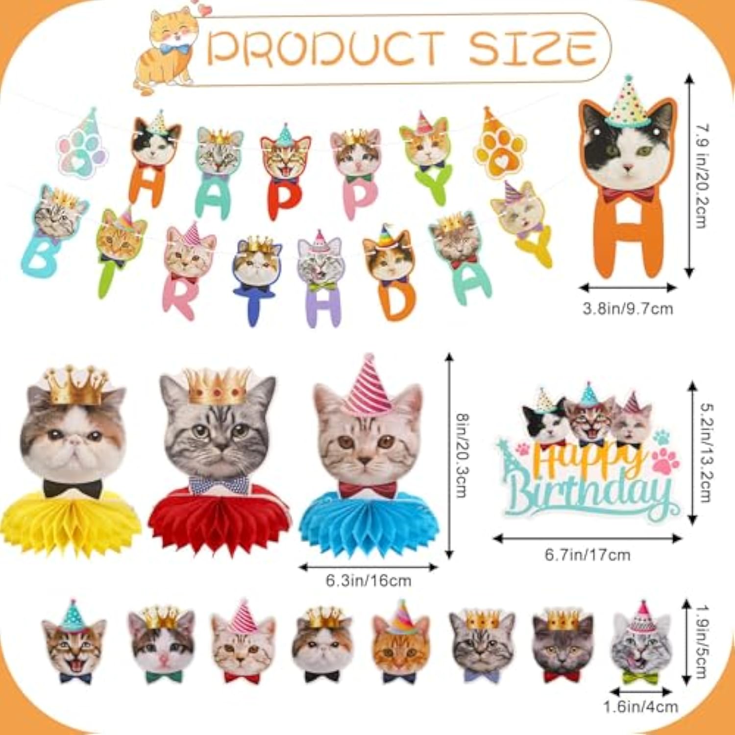 39-Pcs Cat Birthday Party Decorations with Banners, Balloons & Toppers