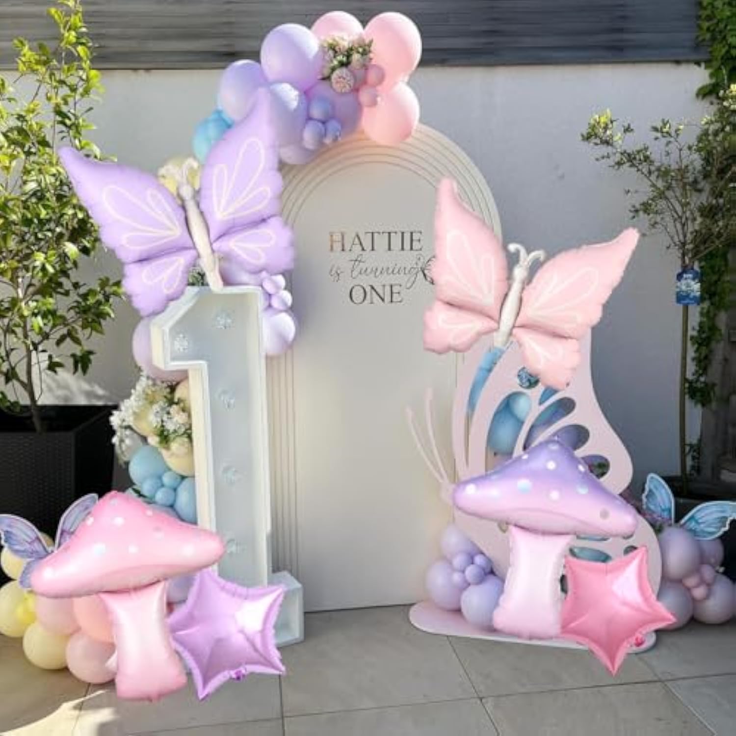 Butterfly Mushroom Balloons Decorations-Fairy Party Decorations, 8Pcs Pink Purple Mushroom Butterfly Star Foil Balloons For Girls Baby Shower Spring Fairy Birthday Party Decorations