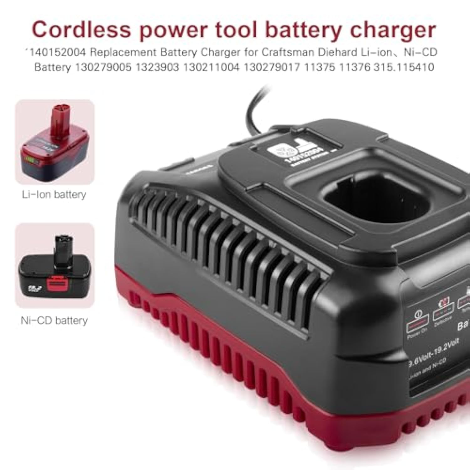 19.2V C3 Battery Charger 140152004 Replacement For All Craftsman 19.2-Volt C3 Xcp Lithium-Ion & Ni-Cad Diehard Battery 11375 11376 Pp2011 315.Pp2020 315.Pp2025 Pp2030