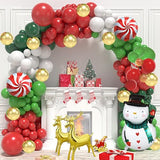 183Pcs Christmas Balloon Garland Arch Kit with Red Gold Green White and Xmas Candy Cane Lollipop Sled Reindeer Foil Balloons for Christmas Party Decorations