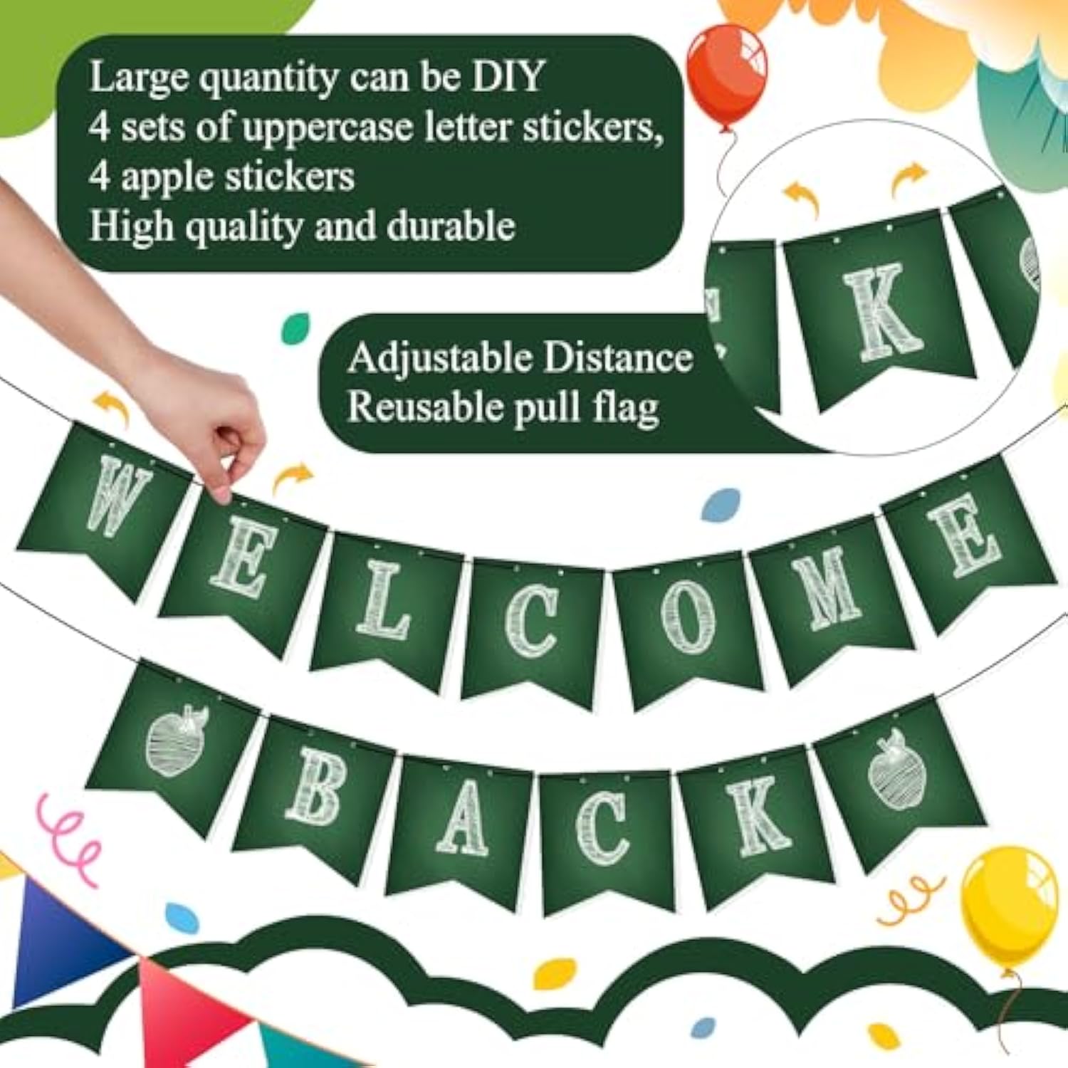 Classroom Decor Diy Banner, Welcome Back To School Party Supply Custom Hanging Bunting Garland Kit With Letters For First Day Of School Ambience Celebration Decoration(Green,Blackboard)