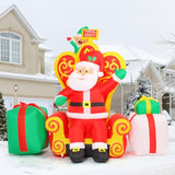 7 Ft Long Christmas Inflatables Santa Outdoor Decorations Blow Up Yard Elf Gift Box With Built-In Leds For Indoor Party