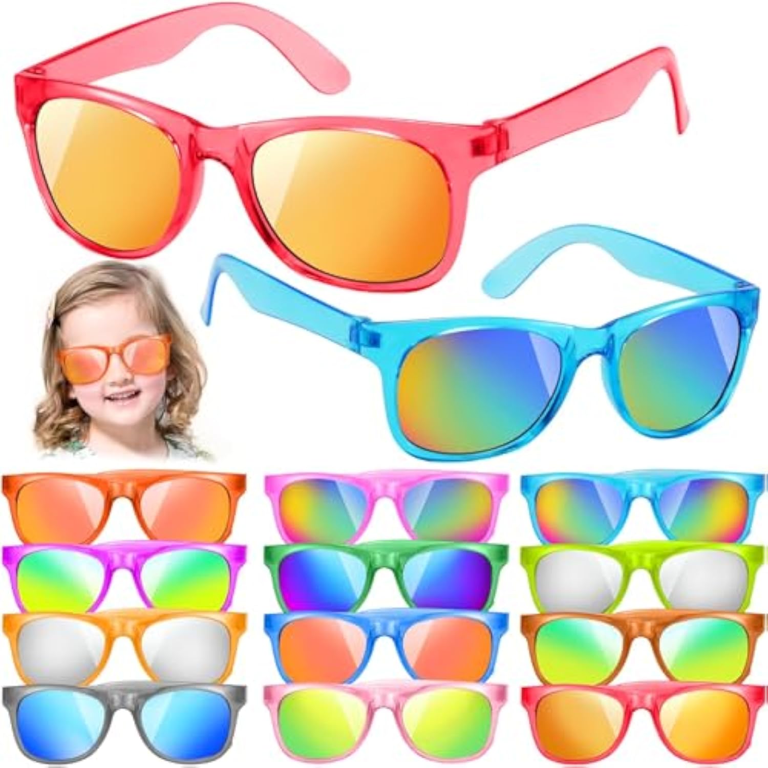 12 Pack Kids Sunglasses Hawaiian Party Favors With Uv400 Protection, 12 Colors Neon Sunglasses In Bulk For Boys Girls Birthday, Beach, Summer Pool Party Supplies, Goody Bag Stuffers, Classroom Gift