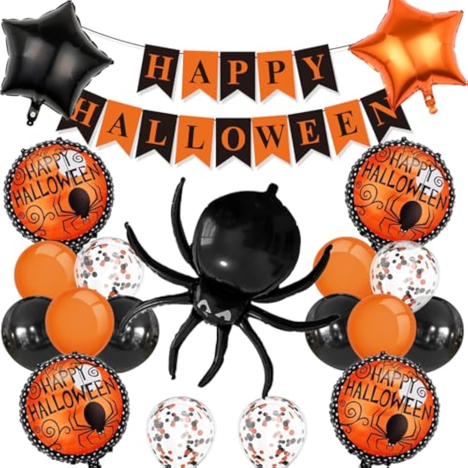 Happy Halloween Banner with Spider Balloons Black Orange Latex Balloons Party Decorations