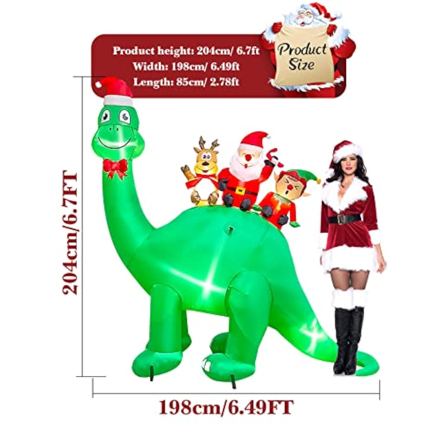 7Ft Christmas Inflatables Outdoor Decorations Dinosaur With Elk Elf Santa Claus Blow Up Yard Decorations With Built-In L