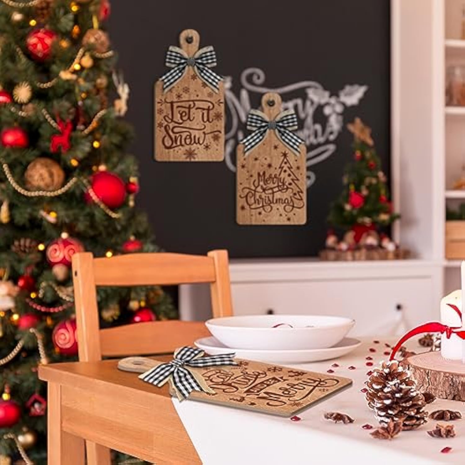 3 Pcs Merry Christmas Decorative Wood Cutting Board Let It Snow Decoration Farmhouse Table Shelf Decorations Wooden Home Decoration Christmas Kitchen Gifts