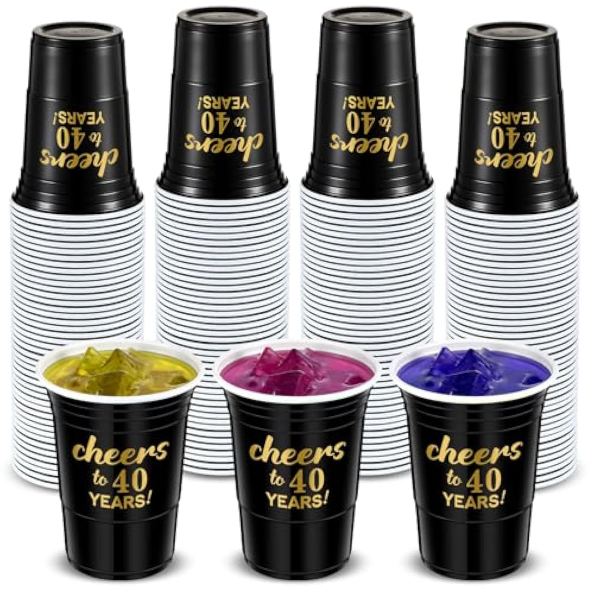 50 Pcs Cheers To 40 Years 16 Oz Birthday Party Disposable Cups Black Gold Plastic Tumbler Cups For 40Th Birthday Squad Tumblers For Wedding Anniversary Supplies Decorations