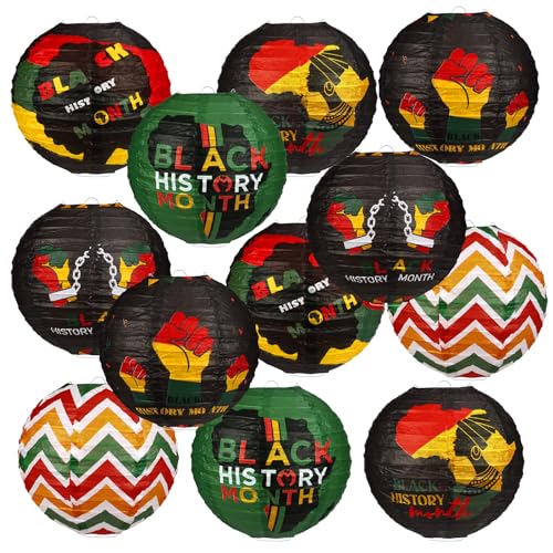 12 Pcs Black History Month Party Decorations Paper Lanterns 8 Inches Round Hanging Paper Decorations for Party Office Classroom Supplies Indoor Outdoor