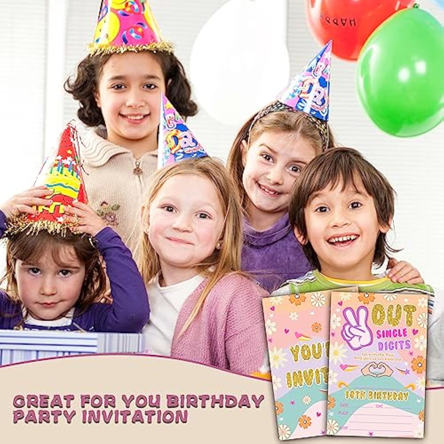 Peace Out Single Digits Birthday Invitations For Kids Girls Boys, Rainbow Tie Dye Double Digits 10Th Birthday Party Invitation Cards, Party Decor Supplies - 20 Fill In Invitations With Envelopes (C01)