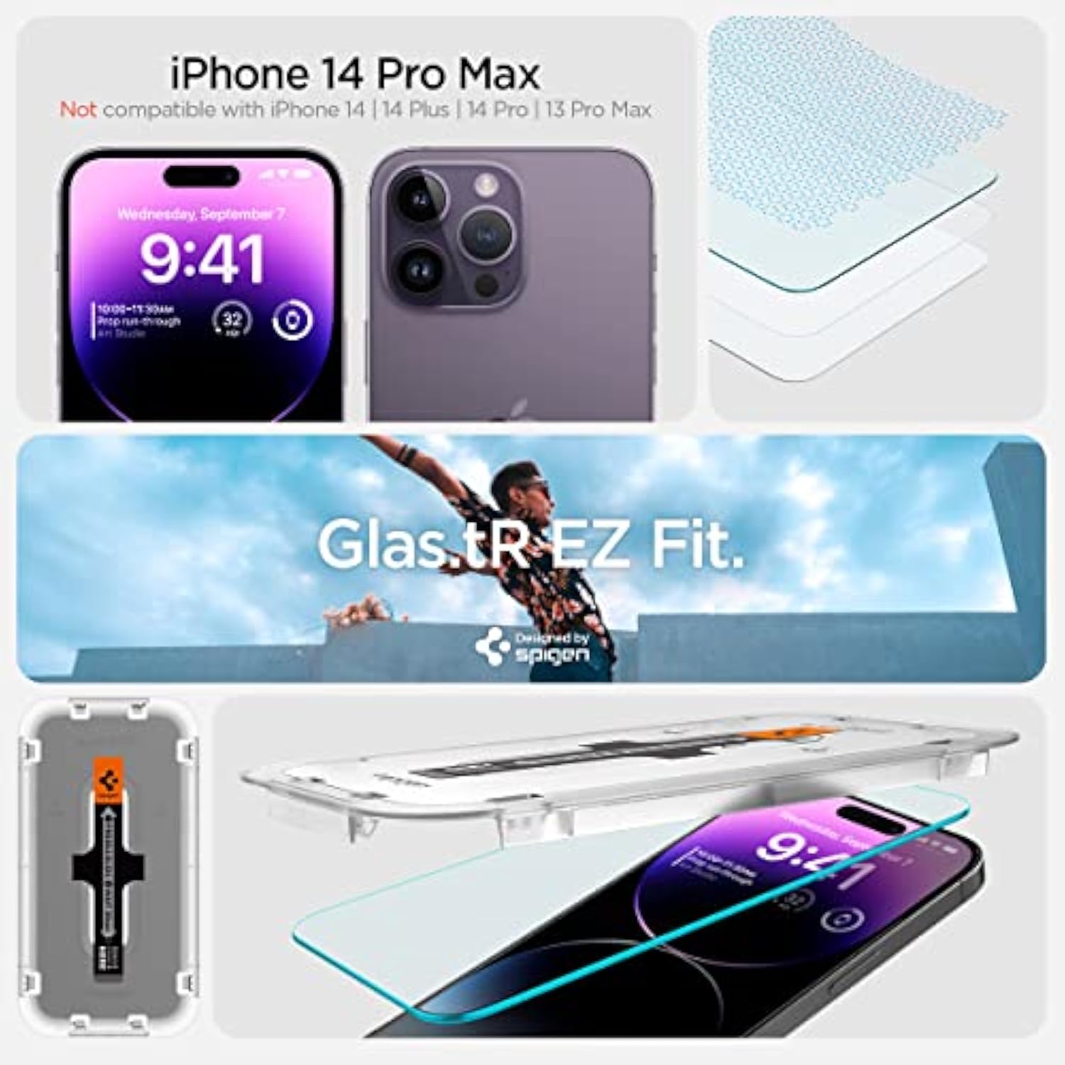 Spigen Tempered Glass Screen Protector [GlasTR EZ FIT] designed for iPhone 14 Pro Max [Case Friendly] - Sensor Protection / 2 Pack