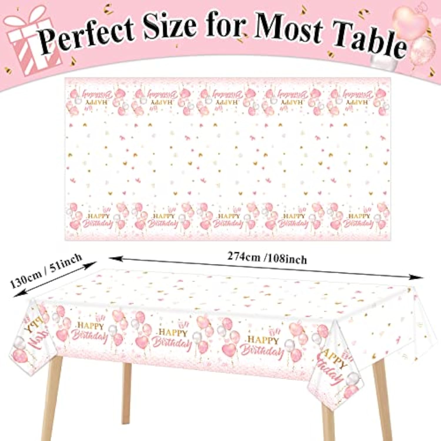 3 Pieces Pink Rose Gold Tablecloth For Rose Gold Birthday Decoration Plastic Disposable Party Table Covers For Rectangle Tables Girl Women Parties Happy Birthday Wedding Party Favors, 54 X 108 Inches