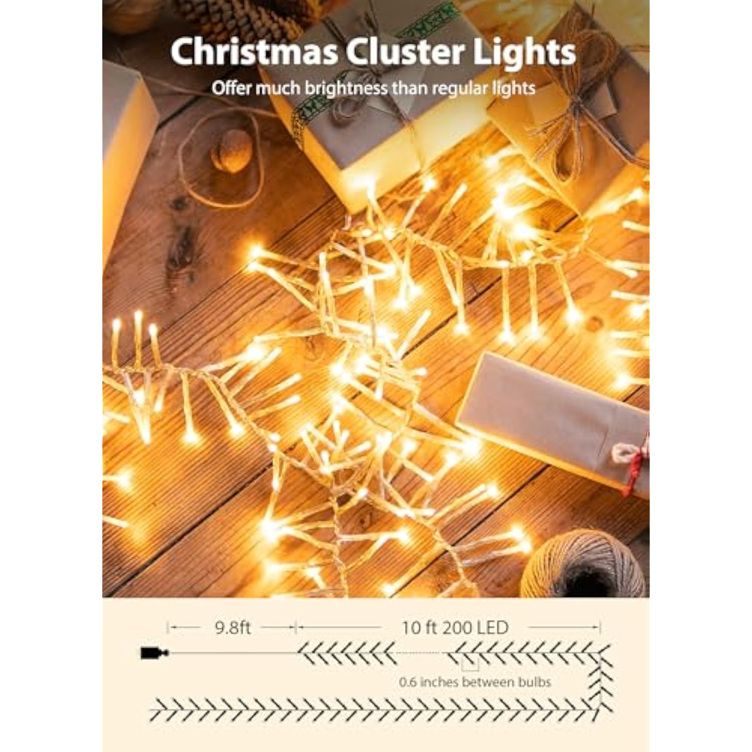 Christmas Tree Lights Outdoor - 200 Led 10 Ft Firecrackers String, 12 Modes Timer Waterproof Connectable Plug-In Twinkle Fairy Lights For Xmas Tree Garland Party