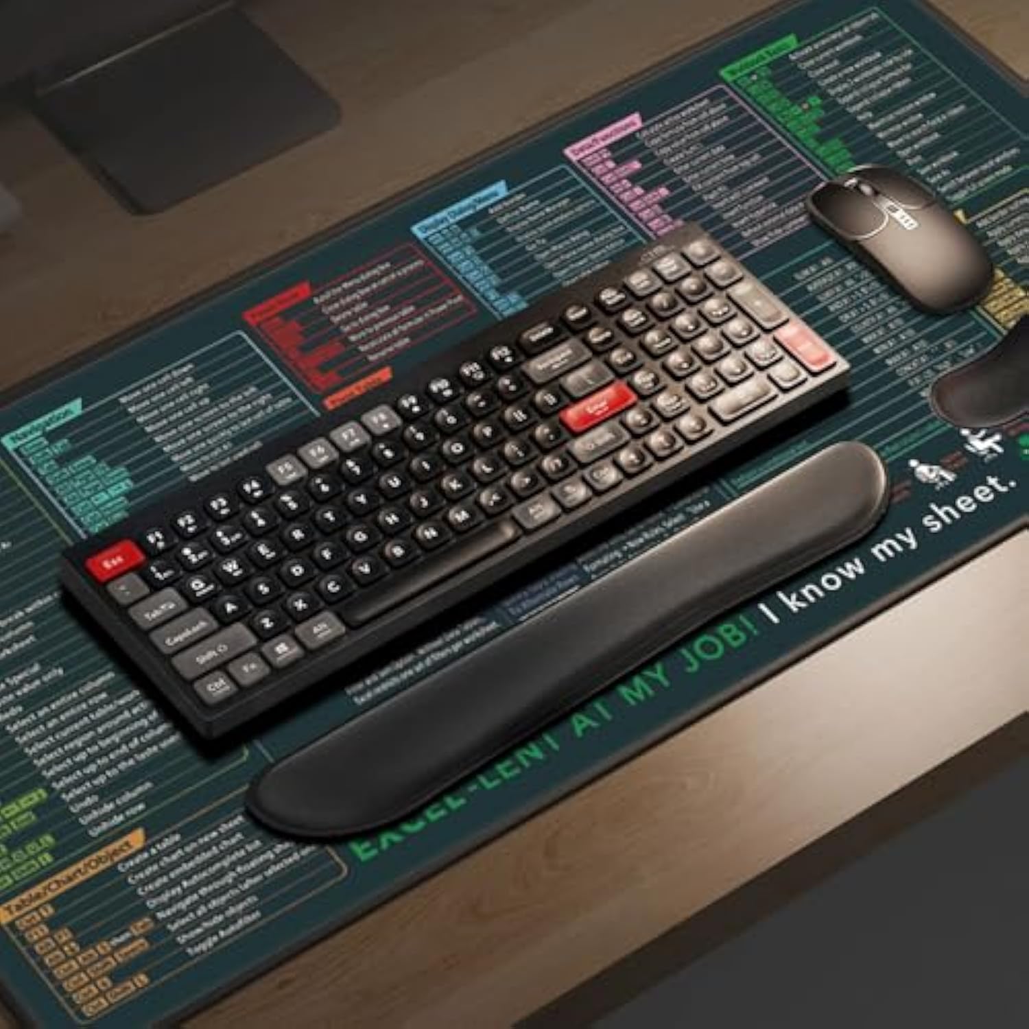 4 Pieces Excel Shortcut Keys Mouse Pad – 35.5" X 15.8" Extended Large Xxl Office Keyboard Mat, Pc Spreadsheet Keyboard Mat, Office Keyboard Shortcuts Mouse Pad, Non-Slip Stitched Edge