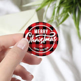 Christmas Card Envelope Stickers, Buffalo Plaid Merry Christmas And Happy New Year Round