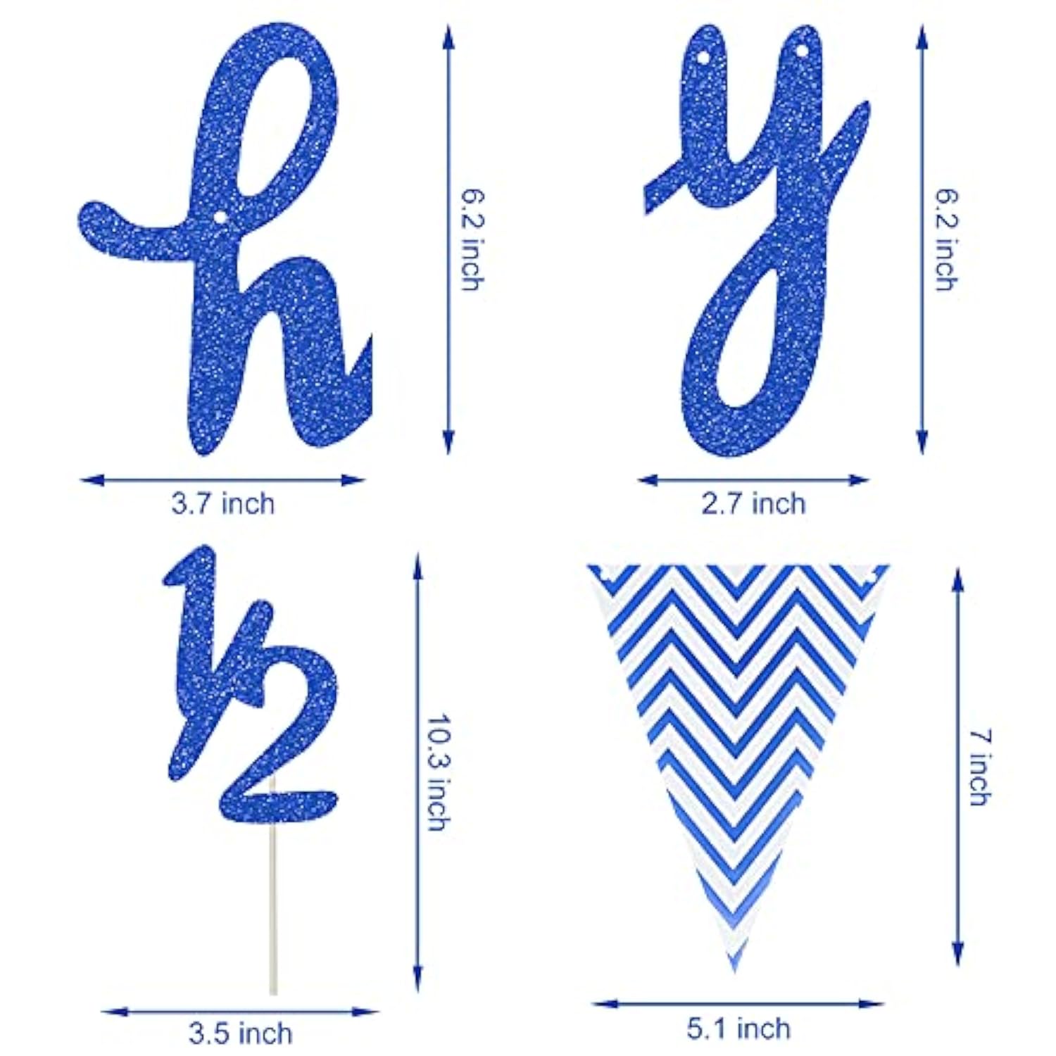 Pre- Strung Half Birthday Decorations Set 6 Months Happy 1/2 Birthday Banner, Glitter 1/2 Half Year Cake Topper, Triangle Flag Banner For Baby Shower Party Photoshoot Props(Dark Blue)