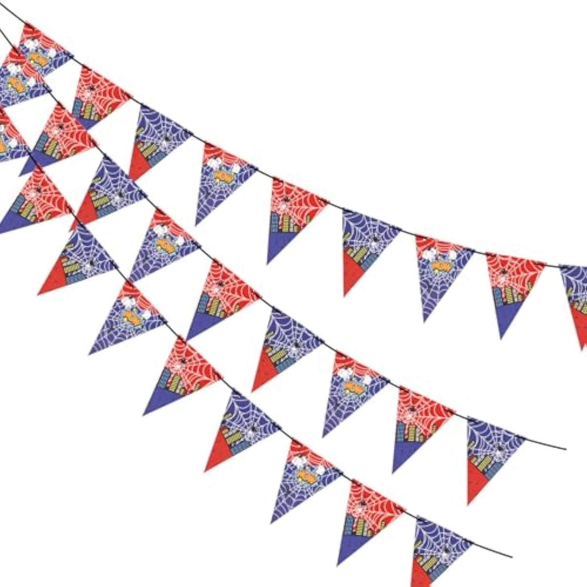 3Pcs Spider Theme Birthday Banner, Pre-Strung Spider Web Pennant Triangle Flags Anime Cartoon Hanging Garland Bunting Decorations For Boys Kids Baby Shower Birthday Party Backdrop Supplies