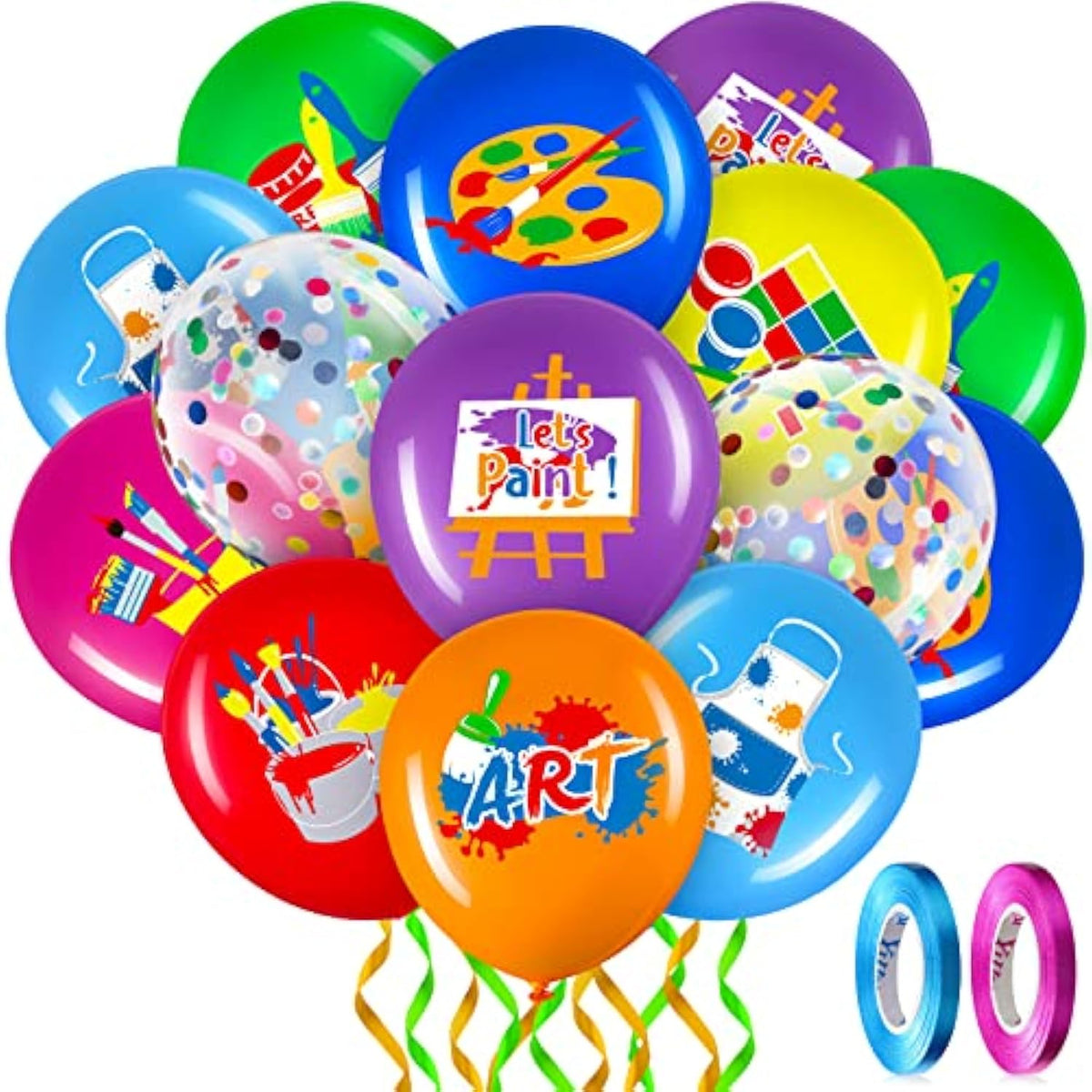50 Pcs Art Party Balloons Multicolor Artist Foil Confetti Latex Balloons 12 Inch