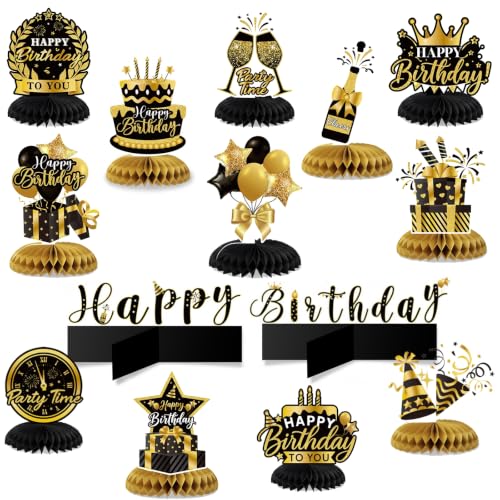 12pcs Black Gold Birthday Table Decoration Centerpieces Honeycomb