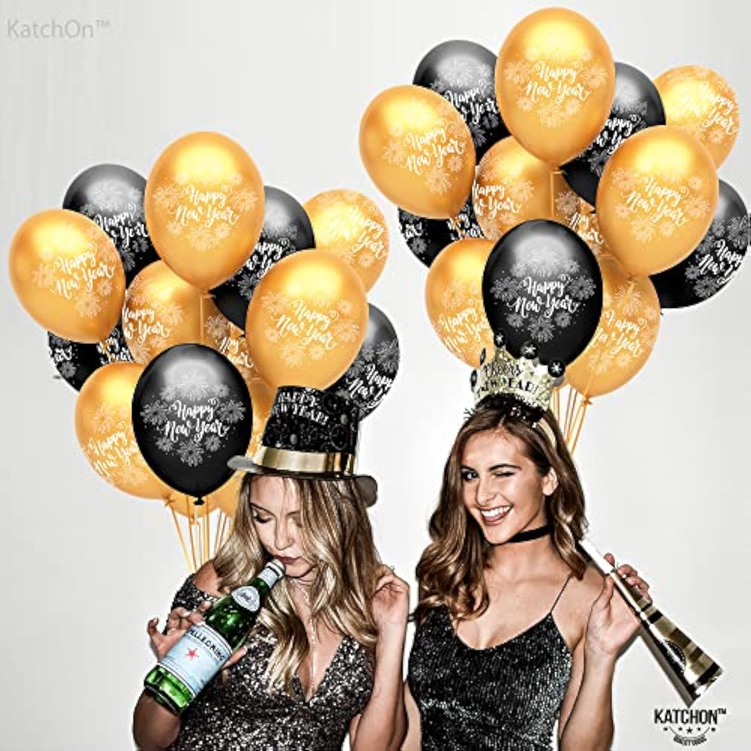 50 Pcs Black Gold Happy New Year 2026 Latex Balloons Party Supplies