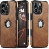Logo Visible Compatible With Iphone 16 Pro Case Luxury Vegan Leather Ultra Slim Business Cover 2024 6.3 Inch (Brown)