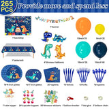 265PCS Blue Dinosaur Birthday Party Set – Balloons, Banner, Backdrop, Tableware & Cake Toppers