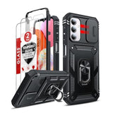 Compatible For Samsung Galaxy A14-5G Case: A14-5G Case With Slide Camera Cover And 2Ps Tempered Glass Screen Protector, 360 Full Body Military-Grade Phone Case With Kickstand For A14 5G, Black