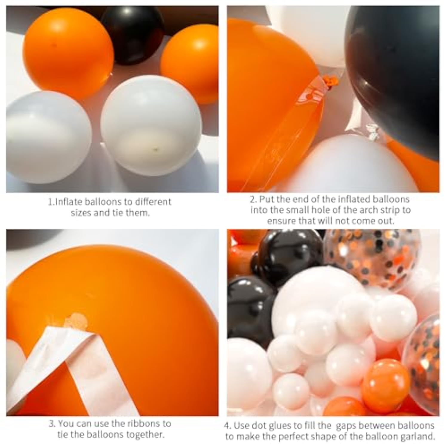 161Pcs Black, White & Orange Balloon Arch Kit with 3 Starburst Foils for Party Decor