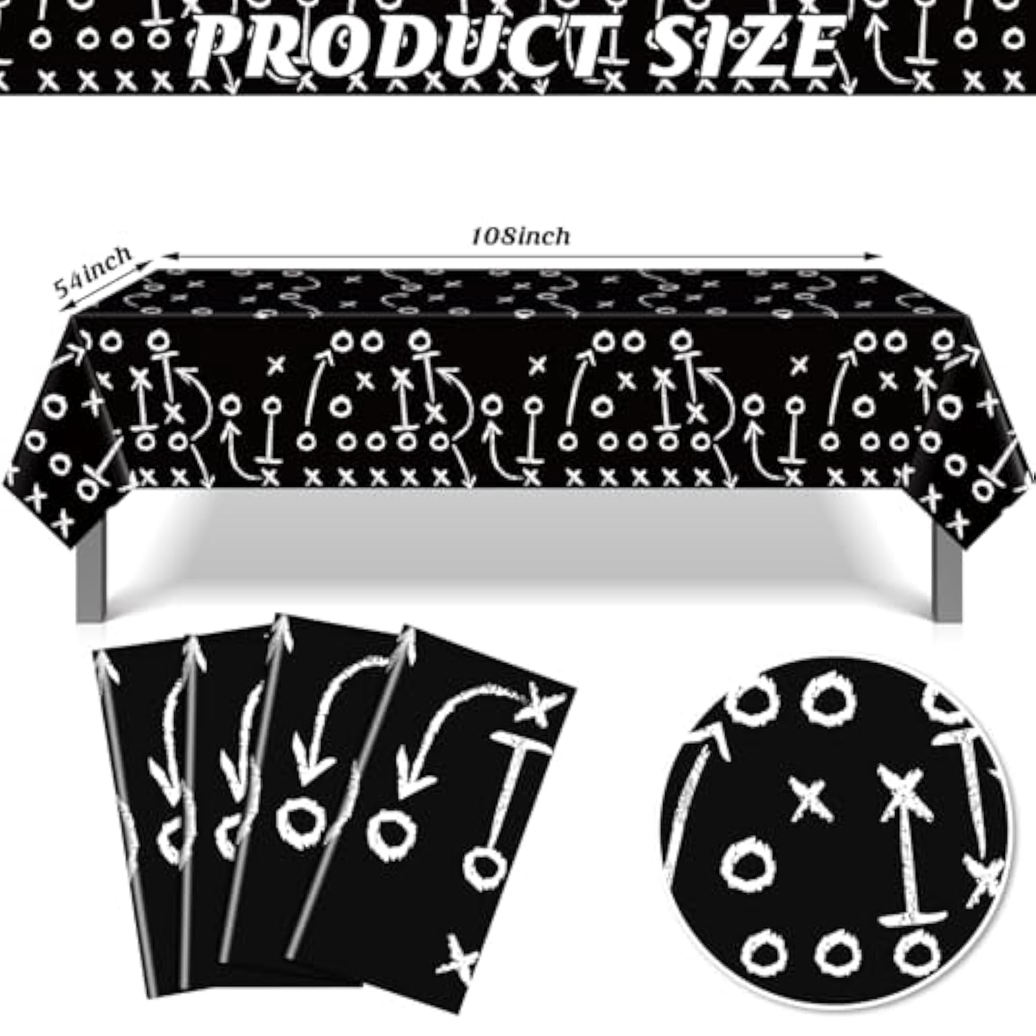 4 Pack Football Tablecloths, Football Themed Tablecloths Party Favor Supplies, Disposable Plastic Rectangle Table Covers For Sports Birthday Party Decoration, 108 X 54 Inch(Black)