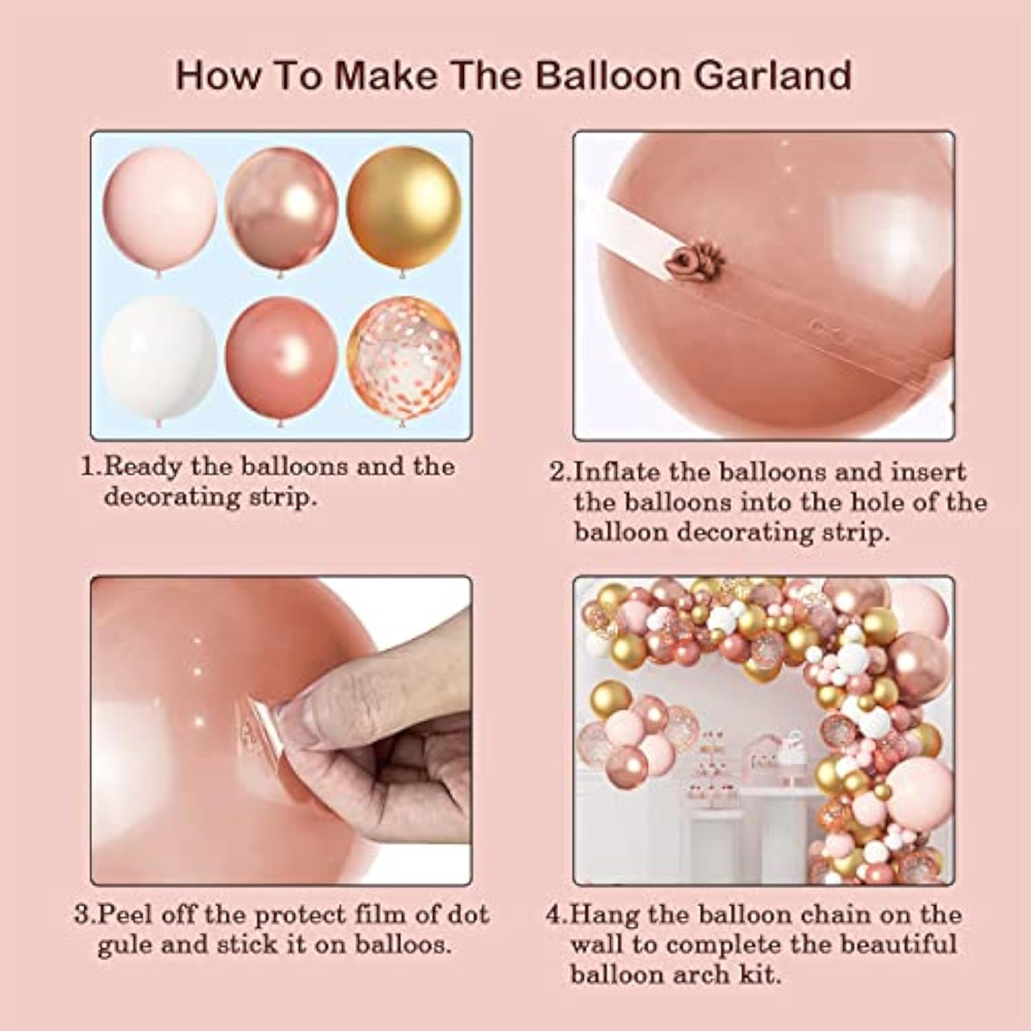 Rose Gold Balloon Garland Kit: Pink, White & Confetti Party Decor