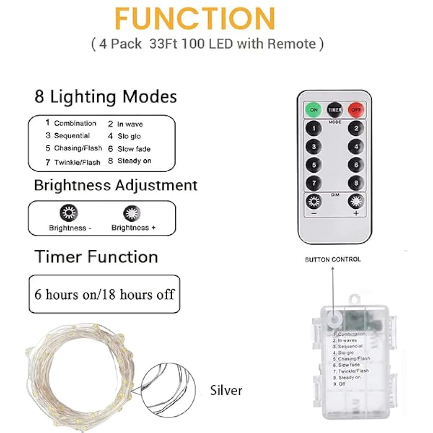 6 Pack 100 Led Fairy Lights Battery Operated With Remote, 33Ft Waterproof Twinkle Lights With Timer & 8 Modes, Fairy Str