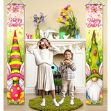Easter Banner Decoration - 3Pcs Gnome Bunny Porch Signs & Backdrop, Pink, 70.86" X 11.81" Vinyl, Spring/Easter Day Supplies