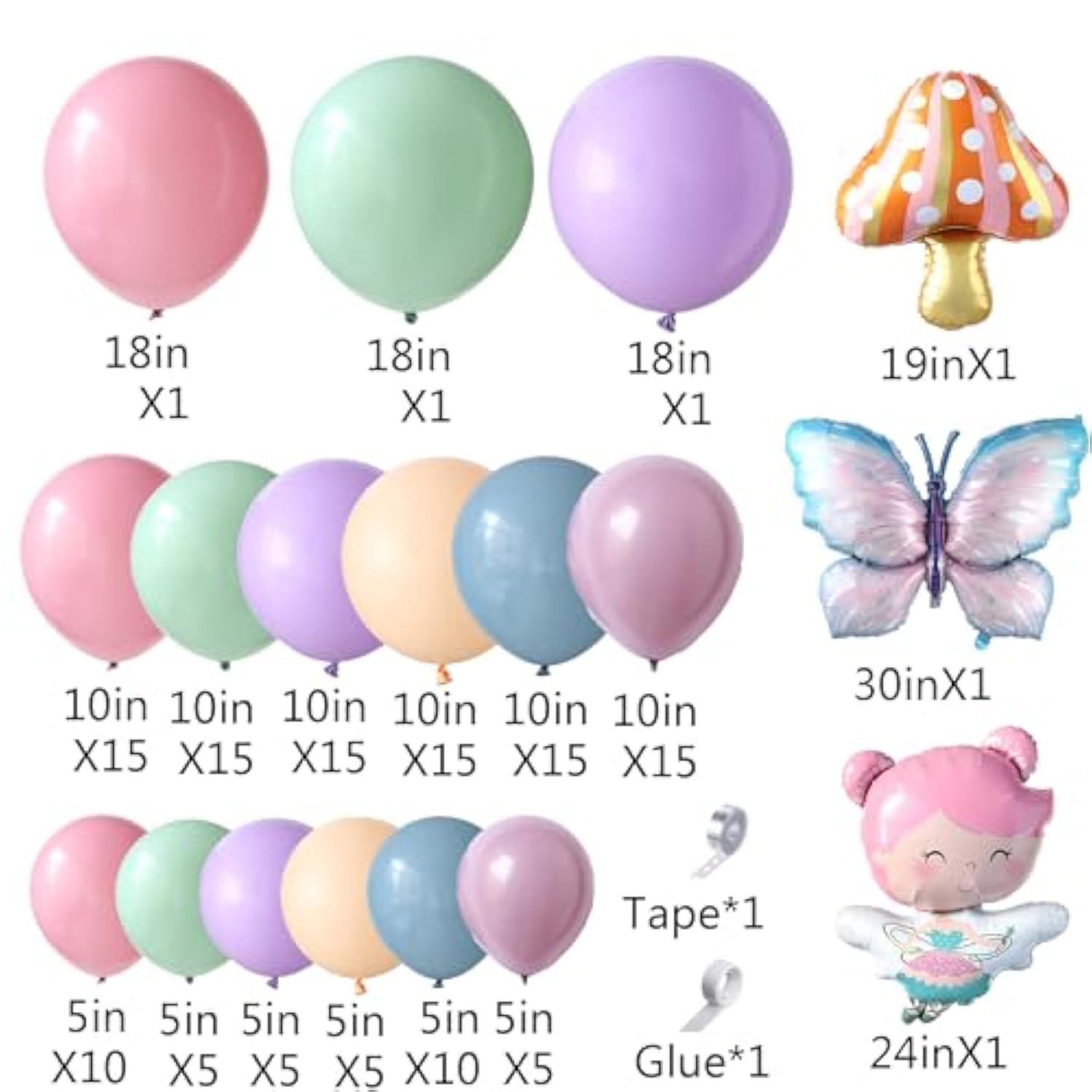 Fairy Wonderland Birthday Party Decorations,138Pcs Fairy Butterfly Mushroom Balloon Arch Garland Kit Dusty Pink Purple Blue Green Balloons For Girls Fairytale Spring Garden Tea Party Bride Baby Shower