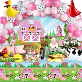 Farm Animals Theme Party Decorations Farm Barn Backdrop Banner Farmhouse Animals Decor Tablecloth Balloon Arch Garland Kit For Birthday Photography Baby Shower Party Supplies(Pink)