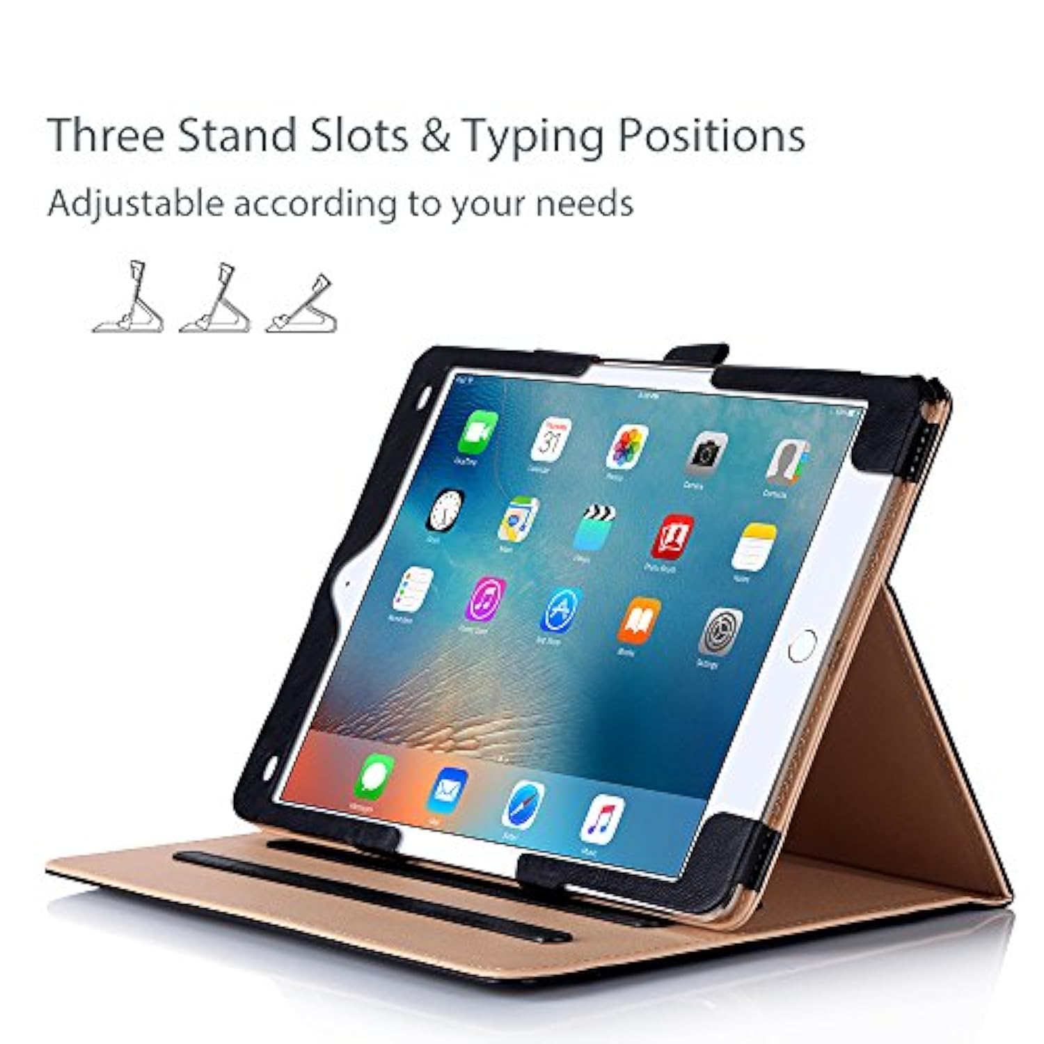 ProCase for iPad Pro 9.7 Case 2016 (Old Model), PU Leather Stand Folio Cover for iPad Pro 9.7 Inch (A1673/A1674/A1675) with 3 Viewing Angles & Pencil Holder & Document Card Pocket -Black