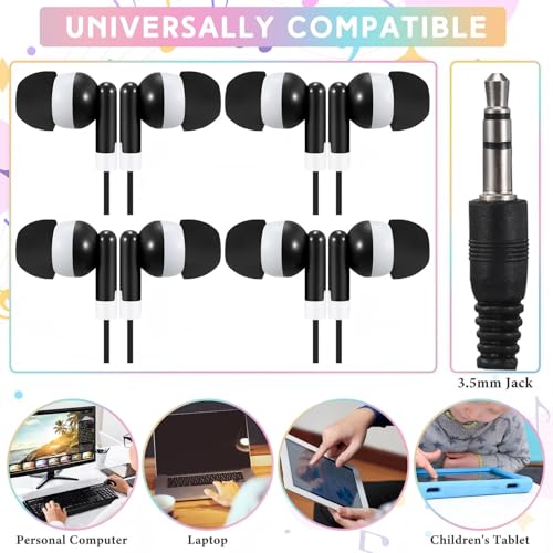 50 Pack Earbud Bulk Headphone For Classroom Earphone Earbud With Wire Individually Bagged Wired In Ear Buds(Black)