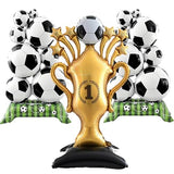 3 Pcs Soccer Party Decorations, 59 Inch Gold Champion Trophy & Self Standing Soccer Ball Balloons, 2026 World Cup Sports Themed Decor for Boys Birthday and Football Fan Party Supplies
