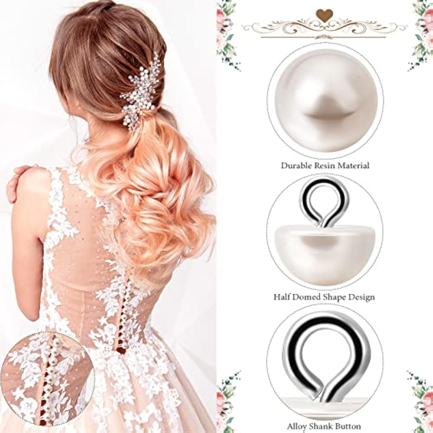 100 Pieces White Pearl Buttons For Sewing 10 Mm Half Pearl Buttons Dec