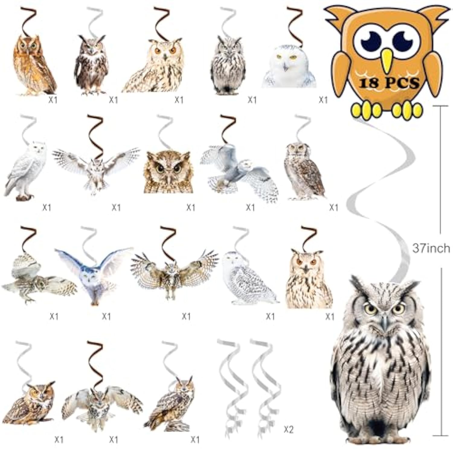 Owl Theme Hanging Swirls For Birthday Party, Baby Shower, Woodland Animal Party Decorations, Ceiling Streamers