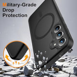 For Samsung Galaxy S25 Case Magnetic Shockproof, [Fit For Magsafe] [Glass Screen Protector + Camera Lens Protector] Translucent Anti-Fingerprint Case For Samsung Galaxy S25 6.2" (Black)