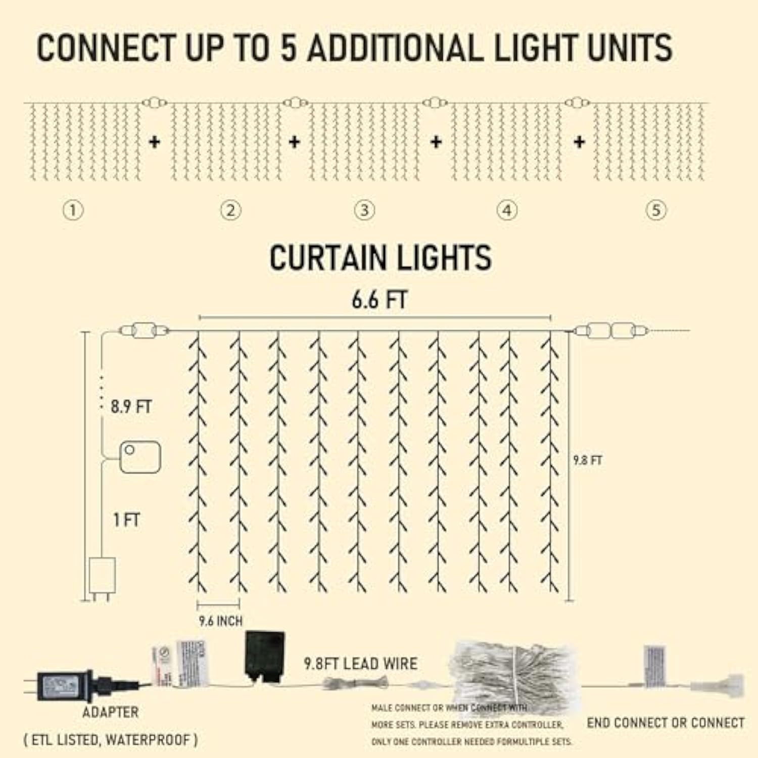 300 LED Fairy Curtain Lights Plug-In Hanging String Lights Warm White Decor