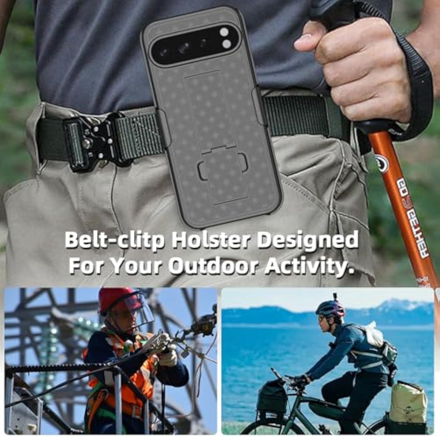 Pixel 9 Pro XL 6.8" Holster Case, Belt Clip, Kickstand, Rugged Protection - Black