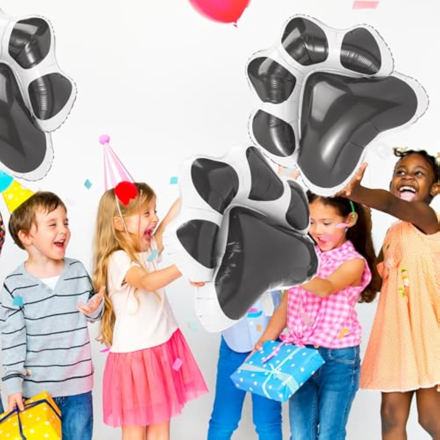9-pc grey paw print foil balloons, 28x26", for puppy-themed birthday and baby shower décor